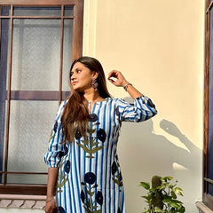 Women’s Striped Floral Cotton Kurta Set