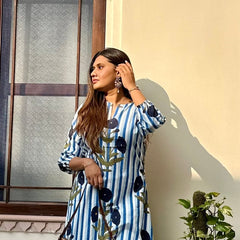 Women’s Striped Floral Cotton Kurta Set