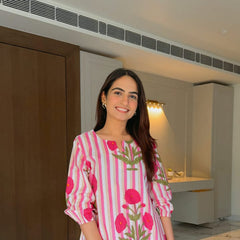 Women’s Striped Floral Cotton Kurta Set