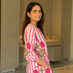 Women’s Striped Floral Cotton Kurta Set