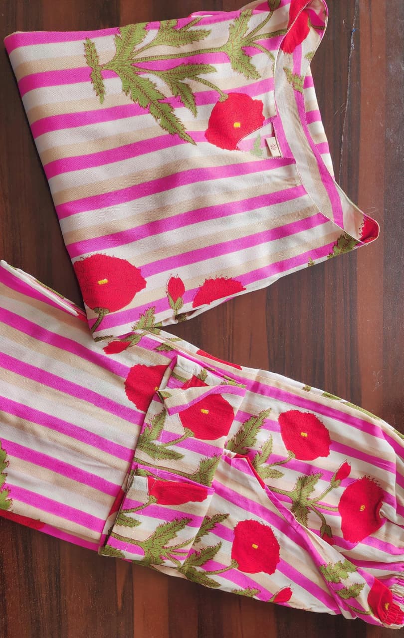 Women’s Striped Floral Cotton Kurta Set