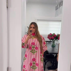 Women’s Striped Floral Cotton Kurta Set