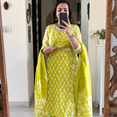 Floral Printed Cotton Kurta Set