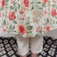 Floral Flared Kurta Set with Pocket & Katha Handwork (Cotton Slub)