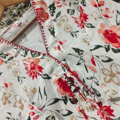 Floral Flared Kurta Set with Pocket & Katha Handwork (Cotton Slub)