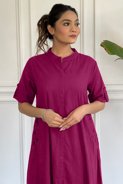 Premium Cotton A-Line Kurti with Side Embroidery