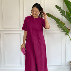 Premium Cotton A-Line Kurti with Side Embroidery