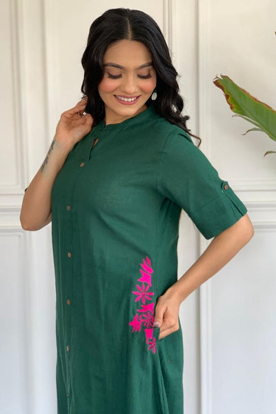 Premium Cotton A-Line Kurti with Side Embroidery