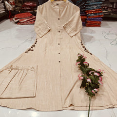 Premium Cotton A-Line Kurti with Side Embroidery