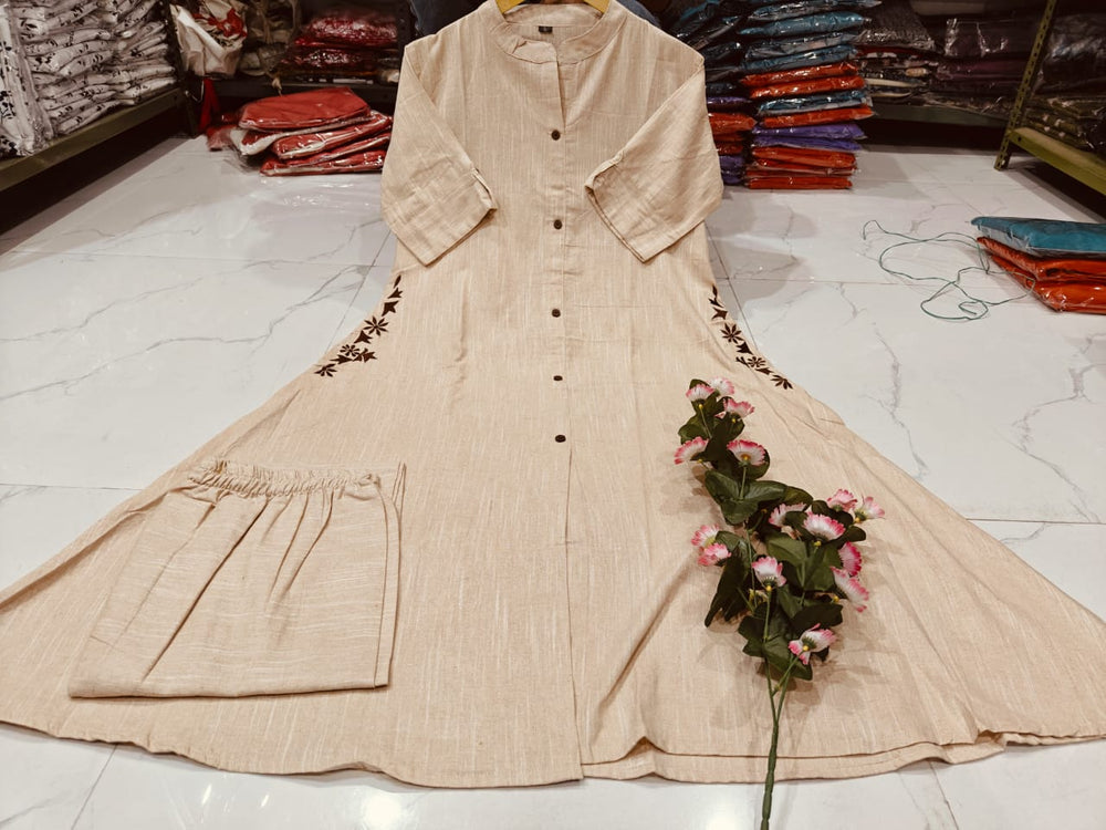 Premium Cotton A-Line Kurti with Side Embroidery