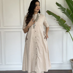 Premium Cotton A-Line Kurti with Side Embroidery
