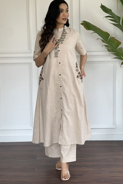Premium Cotton A-Line Kurti with Side Embroidery