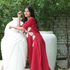 Cotton Red Floral A-Line Suit Set (M to 2XL)