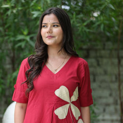 Cotton Red Floral A-Line Suit Set (M to 2XL)