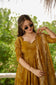 Mustard Yellow Cotton Full-Flare Gown Set with Bandhani Print & Dupatta