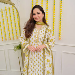 Handblock Floral Printed Cotton Suit Set – Blue & Mustard Yellow Variants