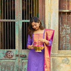 Pure Kanchi Cotton Handwoven Suit Set with Zari Jacquard Dupatta