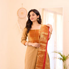 Pure Kanchi Cotton Handwoven Suit Set with Zari Jacquard Dupatta