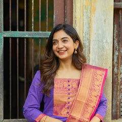 Pure Kanchi Cotton Handwoven Suit Set with Zari Jacquard Dupatta