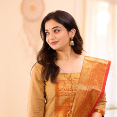 Pure Kanchi Cotton Handwoven Suit Set with Zari Jacquard Dupatta