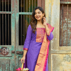 Pure Kanchi Cotton Handwoven Suit Set with Zari Jacquard Dupatta