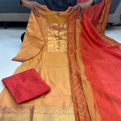 Pure Kanchi Cotton Handwoven Suit Set with Zari Jacquard Dupatta