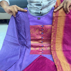 Pure Kanchi Cotton Handwoven Suit Set with Zari Jacquard Dupatta