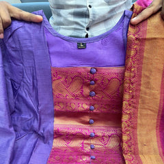 Pure Kanchi Cotton Handwoven Suit Set with Zari Jacquard Dupatta