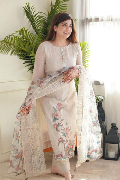 Elegant Cotton Linen Floral Suit Set