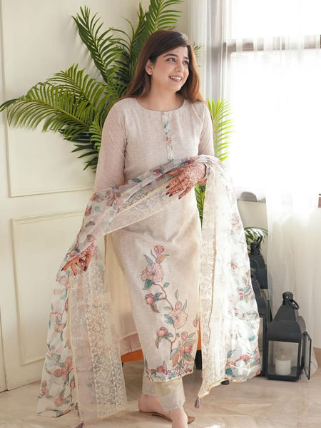 Elegant Cotton Linen Floral Suit Set