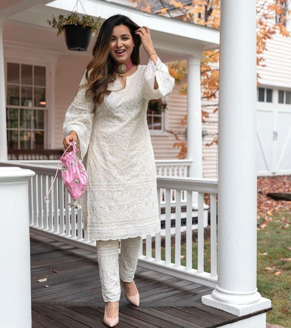 Anarkali Set Cotton Kurta With Embroidery