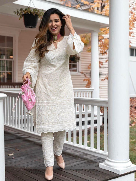 Anarkali Set Cotton Kurta With Embroidery