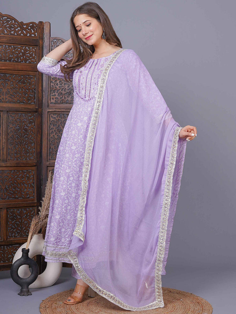 Lavender Cotton 3-Piece Kurta Set for Women