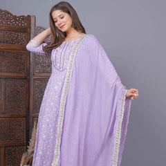Lavender Cotton 3-Piece Kurta Set for Women
