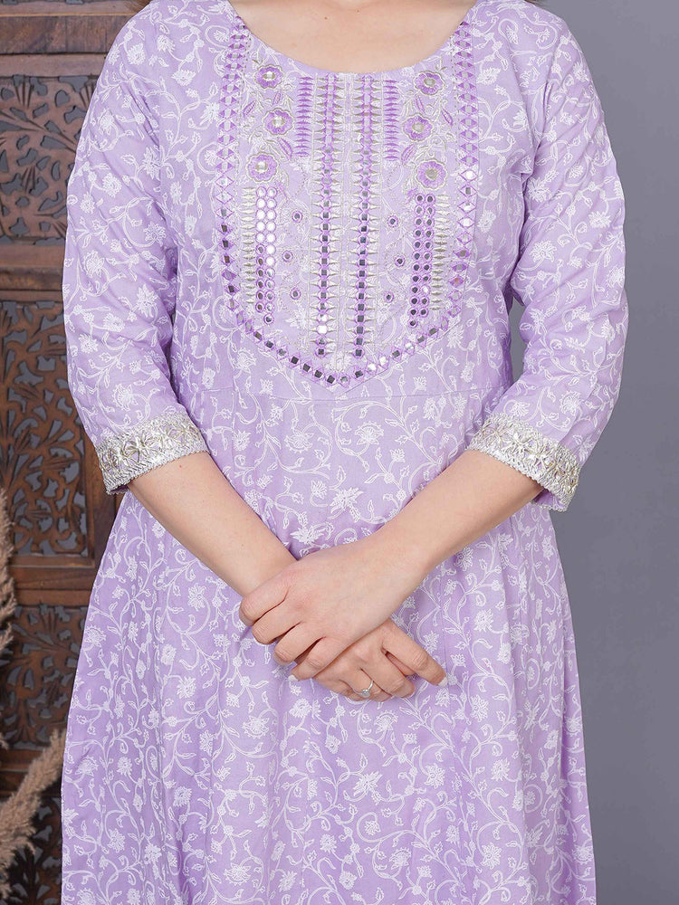 Lavender Cotton 3-Piece Kurta Set for Women