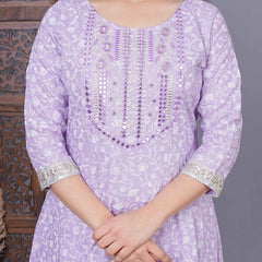 Lavender Cotton 3-Piece Kurta Set for Women