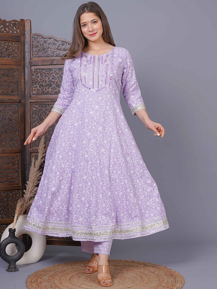 Lavender Cotton 3-Piece Kurta Set for Women