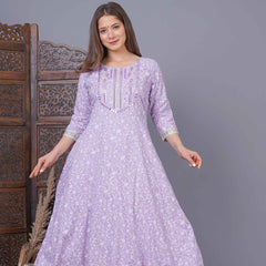 Lavender Cotton 3-Piece Kurta Set for Women